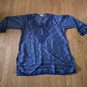 Cultural Elements Blue Patterned Blouse XL